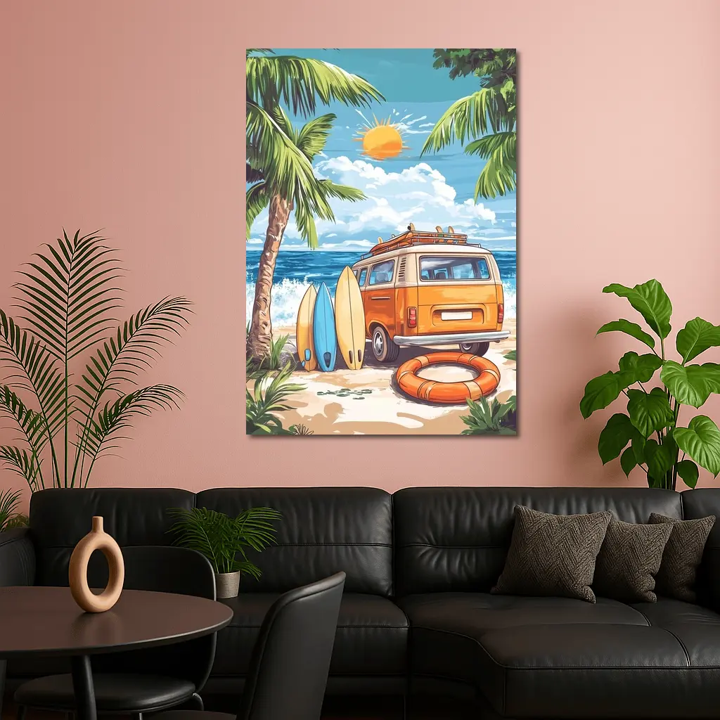 Retro Van Surfboards Tropical Beach Summer – Wall Art