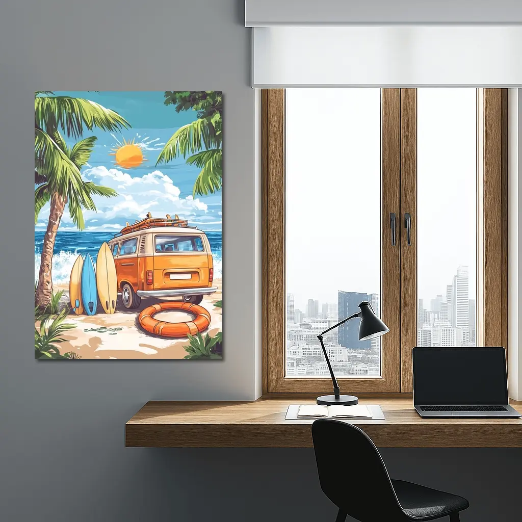 Retro Van Surfboards Tropical Beach Summer – Wall Art