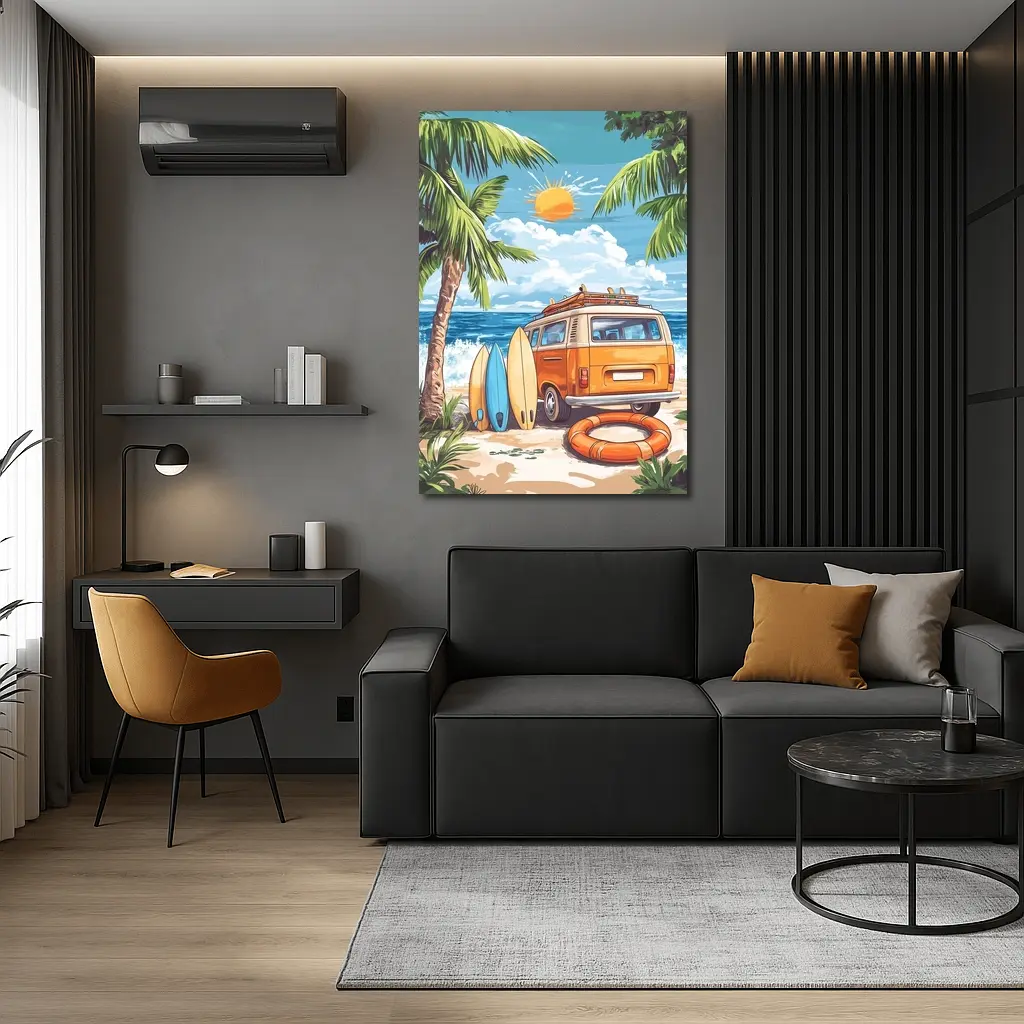 Retro Van Surfboards Tropical Beach Summer – Wall Art