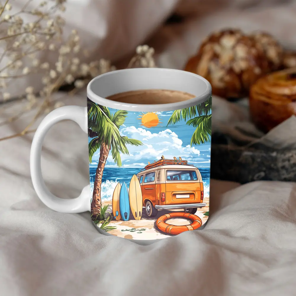 Retro Van Surfboards Tropical Beach Summer – Mugs