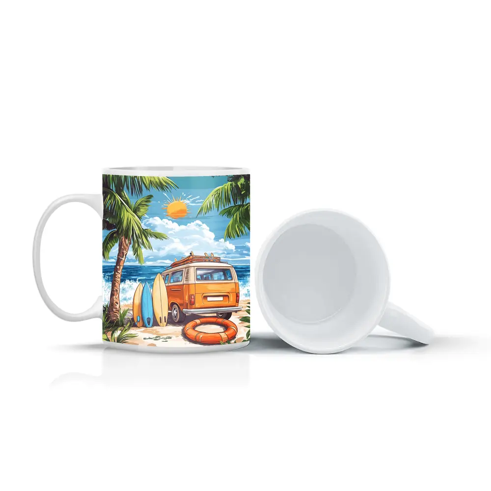 Retro Van Surfboards Tropical Beach Summer – Mugs