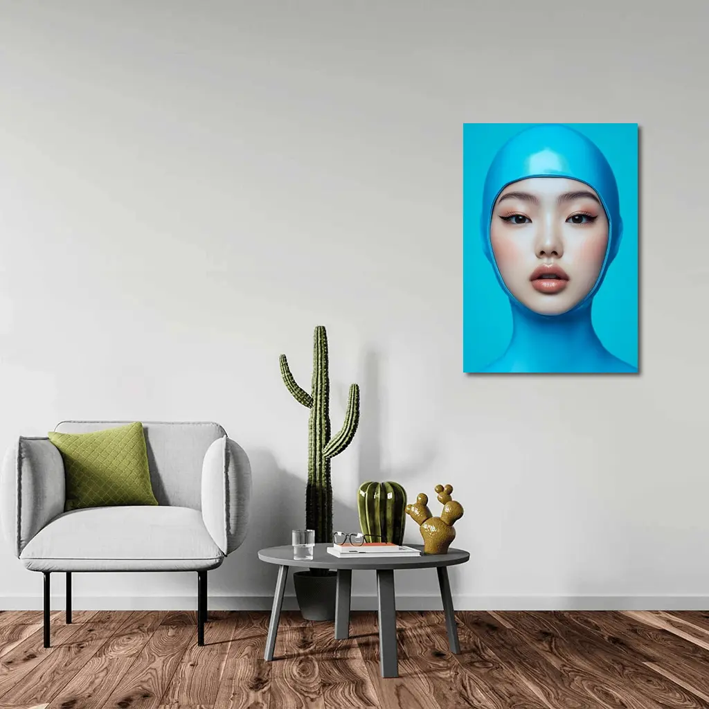 Asian Woman Blue Latex Hood Portrait – Wall Art
