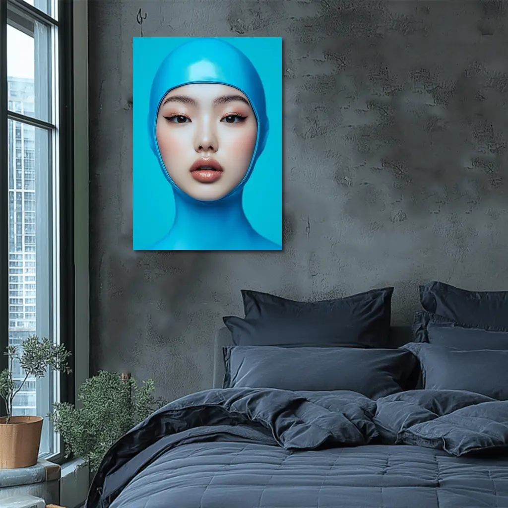 Asian Woman Blue Latex Hood Portrait – Wall Art