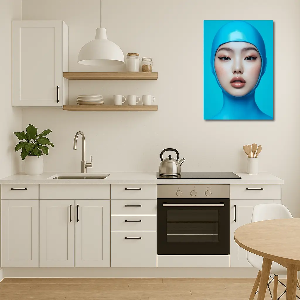 Asian Woman Blue Latex Hood Portrait – Wall Art