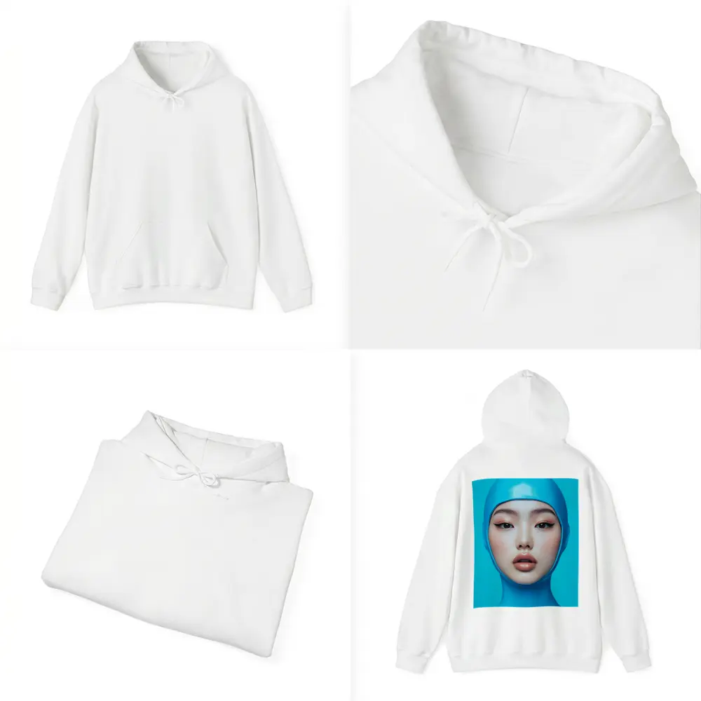 Asian Woman Blue Latex Hood Portrait – Hoodies