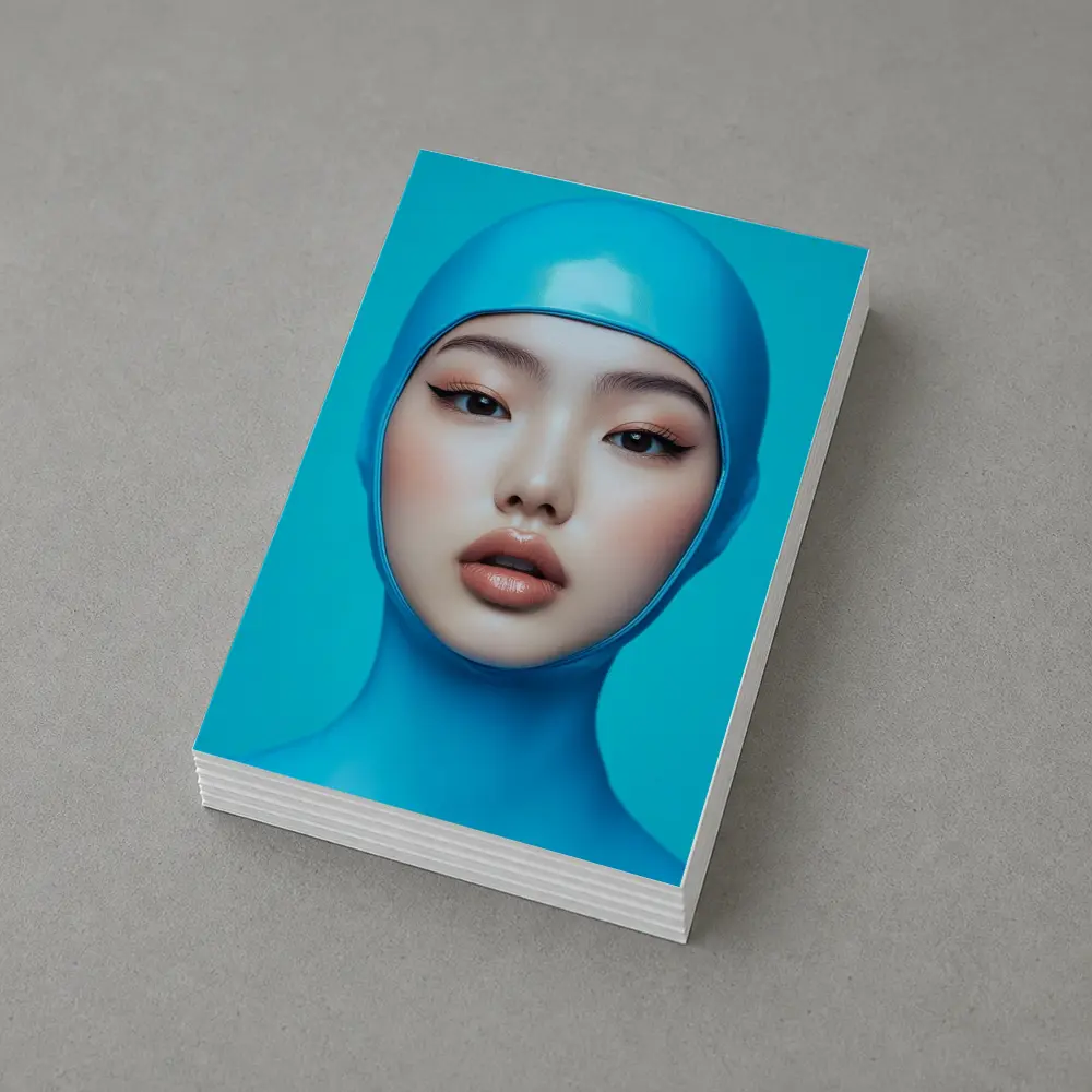 Asian Woman Blue Latex Hood Portrait – Postcards