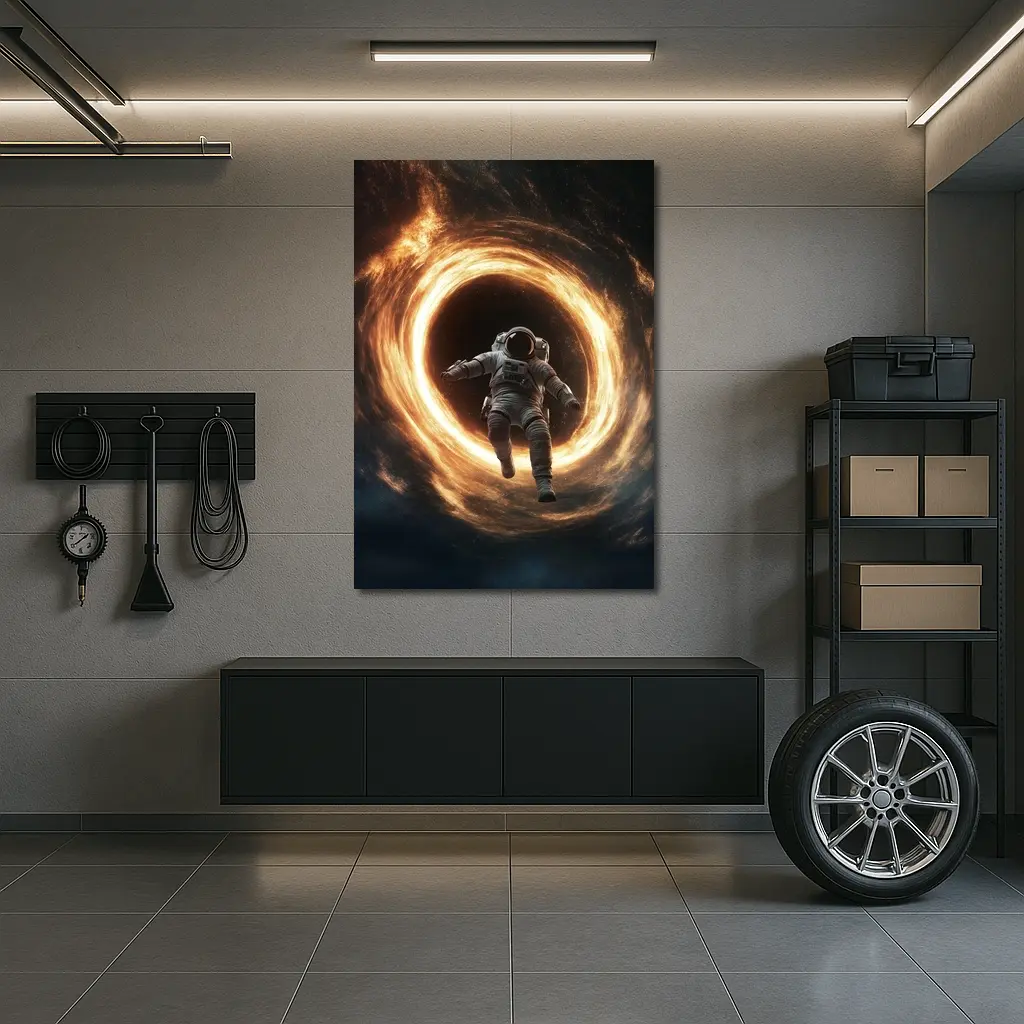 Astronaut Falling Into Glowing Black Hole – Wall Art