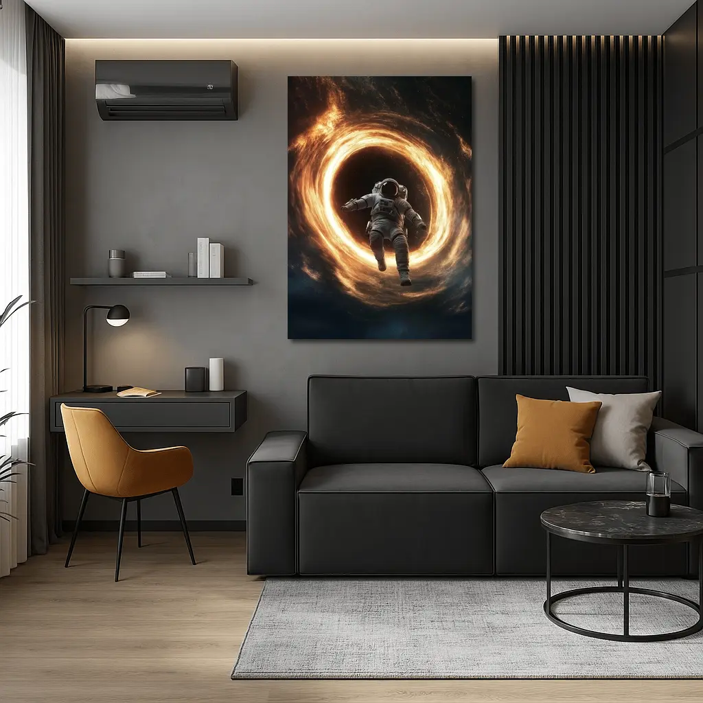 Astronaut Falling Into Glowing Black Hole – Wall Art