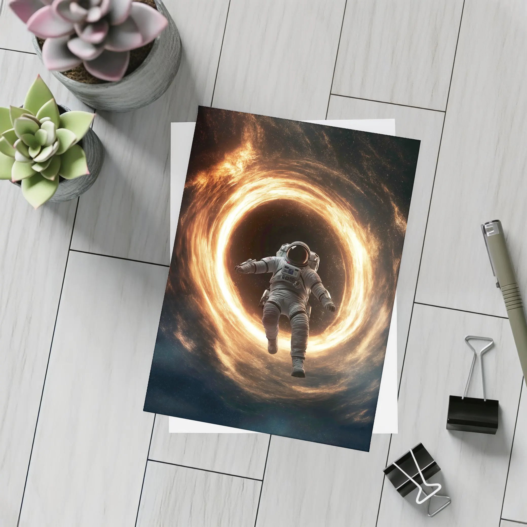 Astronaut Falling Into Glowing Black Hole – Postcards
