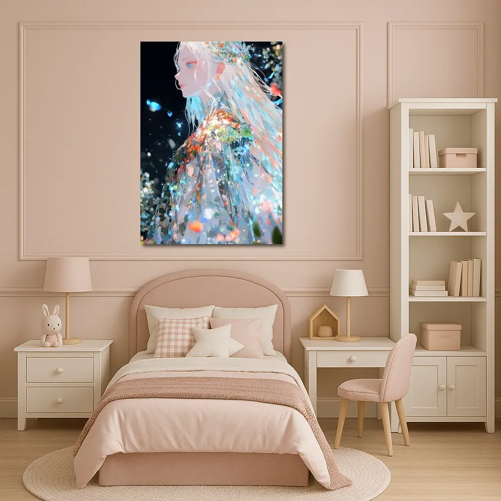Anime Girl Floral Dress Dark Fantasy Art – Wall Art