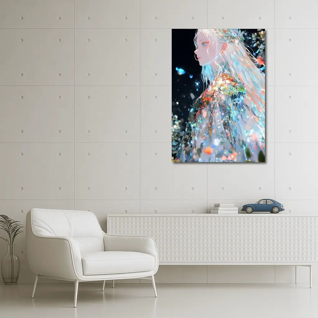 Anime Girl Floral Dress Dark Fantasy Art – Wall Art