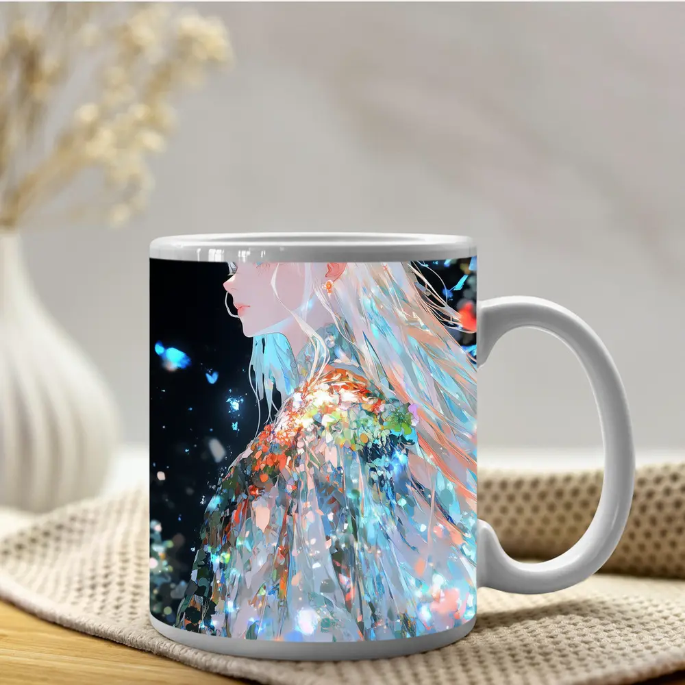 Anime Girl Floral Dress Dark Fantasy Art – Mugs