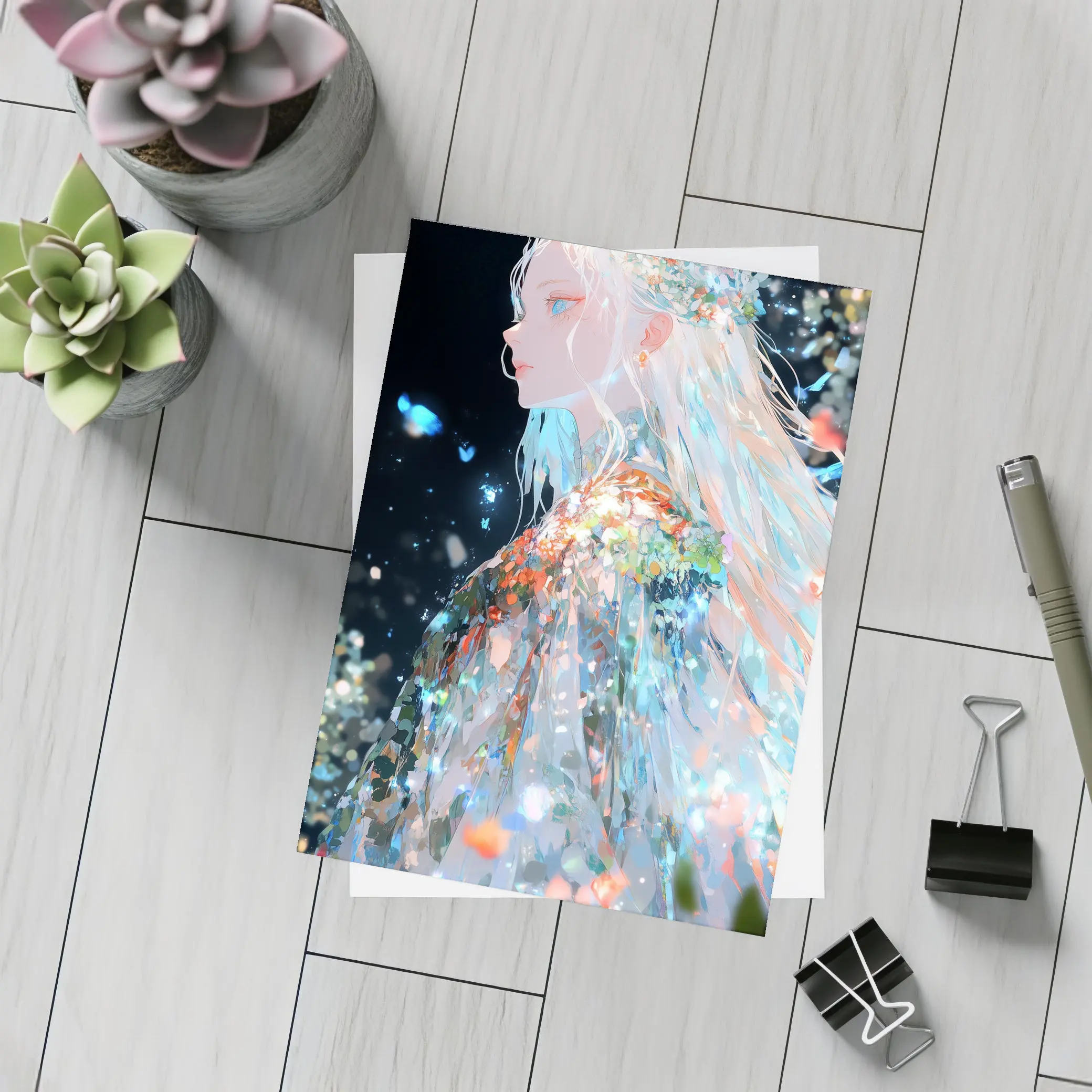 Anime Girl Floral Dress Dark Fantasy Art – Postcards