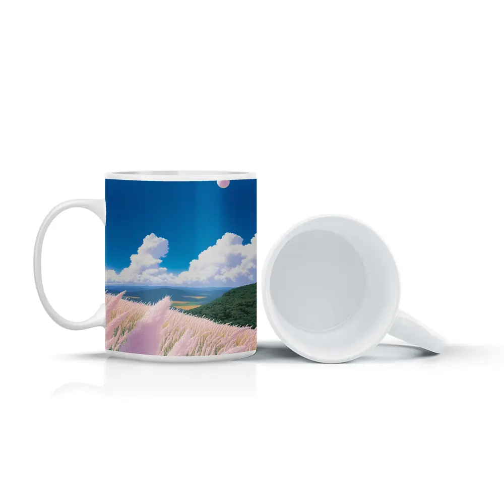 Anime Pink Grass Field Blue Sky – Mugs