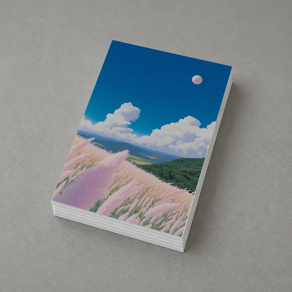Anime Pink Grass Field Blue Sky – Postcards