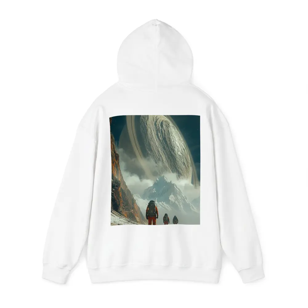 Astronauts Walking Toward Ringed Planet Surface – Hoodies