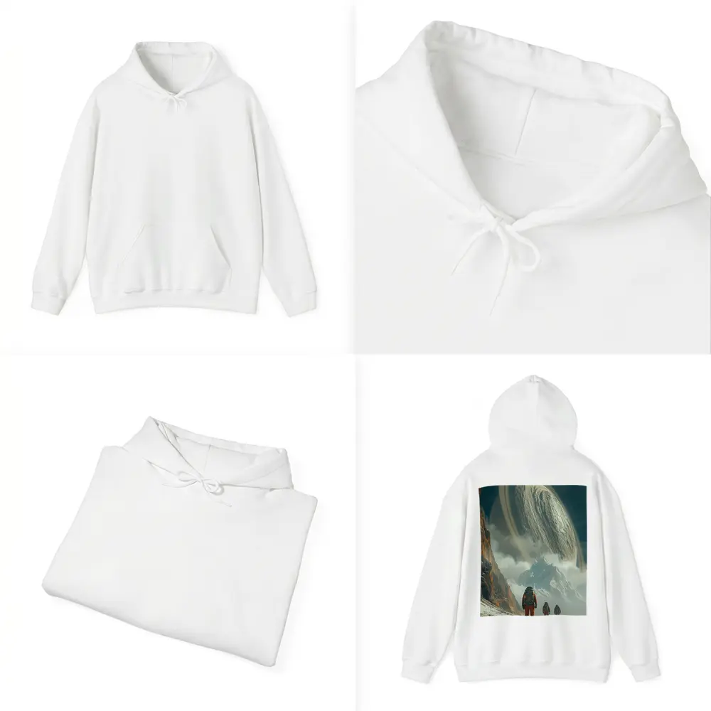 Astronauts Walking Toward Ringed Planet Surface – Hoodies
