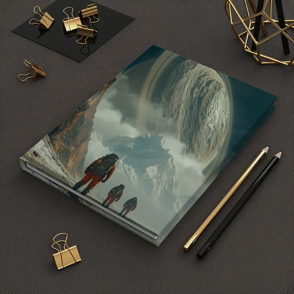 Astronauts Walking Toward Ringed Planet Surface – Notebooks