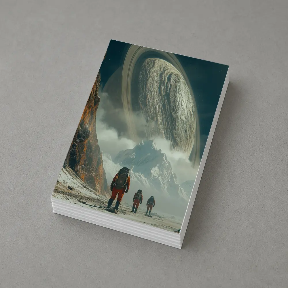 Astronauts Walking Toward Ringed Planet Surface – Postcards