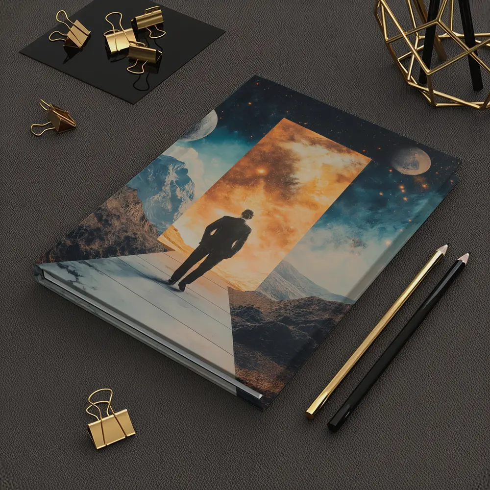 Man Walking Through Cosmic Portal Mountains – Notebooks