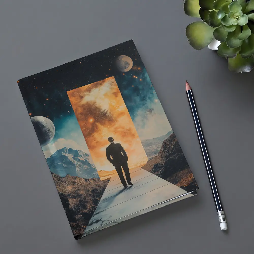 Man Walking Through Cosmic Portal Mountains – Notebooks