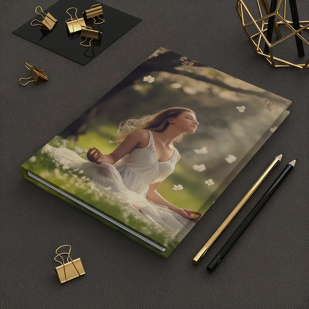 Woman Meditating Under Cherry Blossom Tree – Notebooks