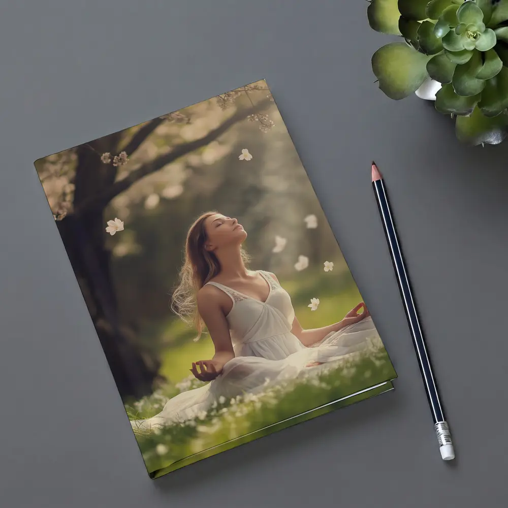 Woman Meditating Under Cherry Blossom Tree – Notebooks