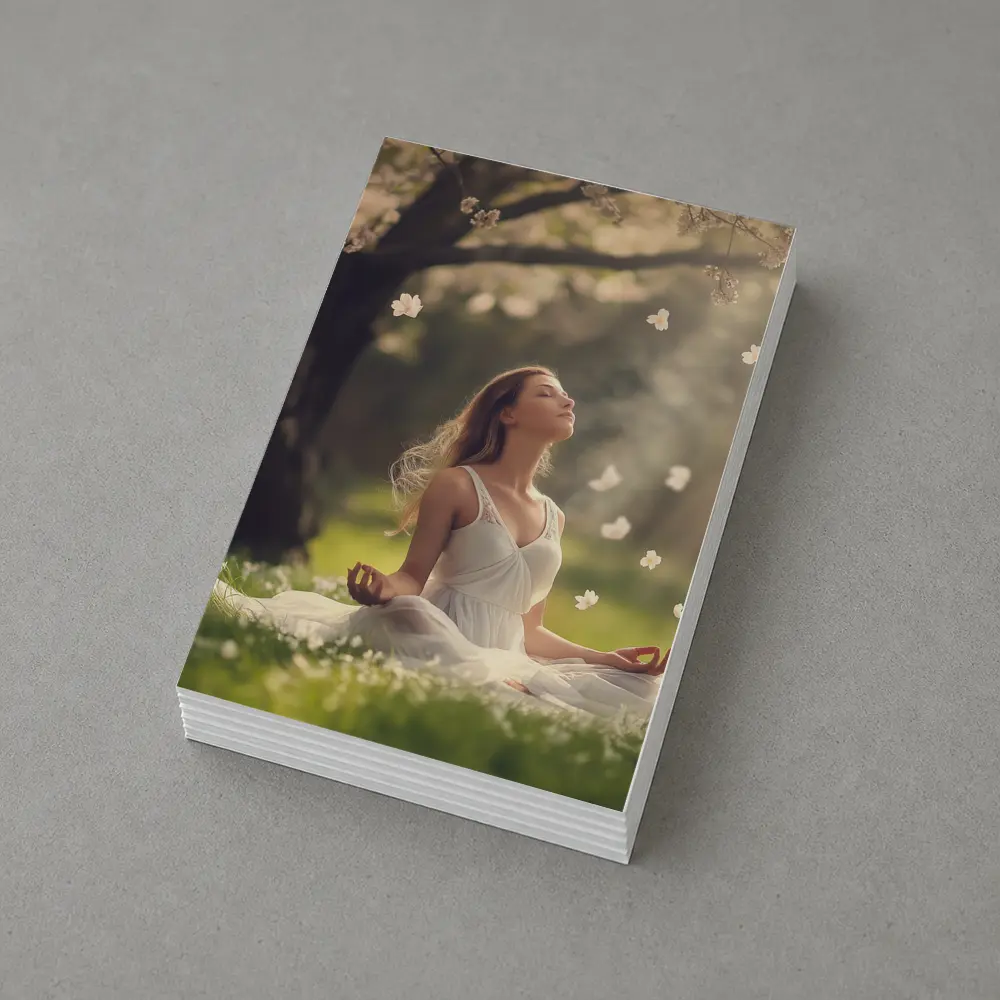 Woman Meditating Under Cherry Blossom Tree – Postcards