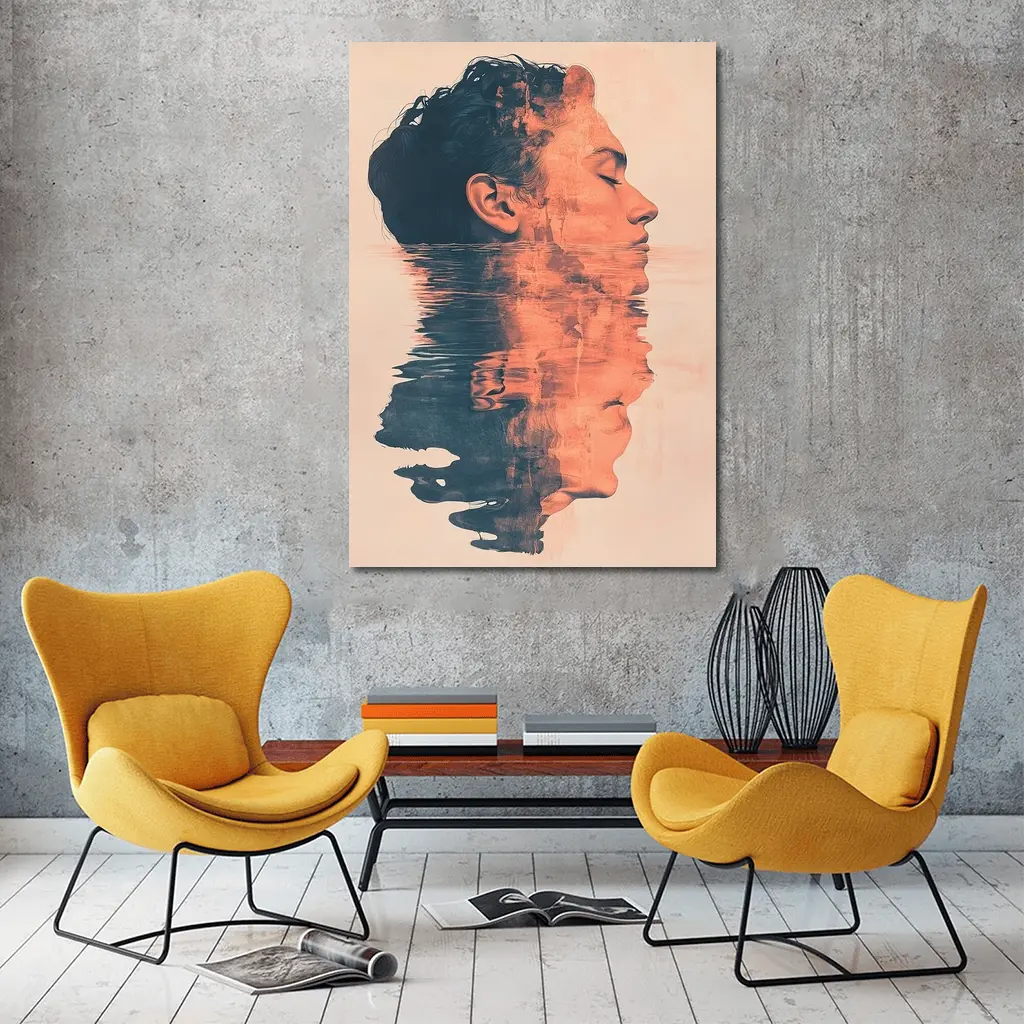 Double Exposure Man Portrait Water Reflection – Wall Art