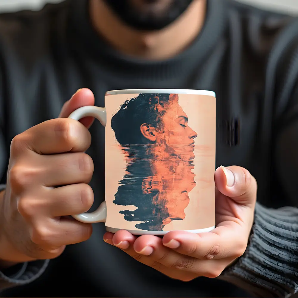 Double Exposure Man Portrait Water Reflection – Mugs