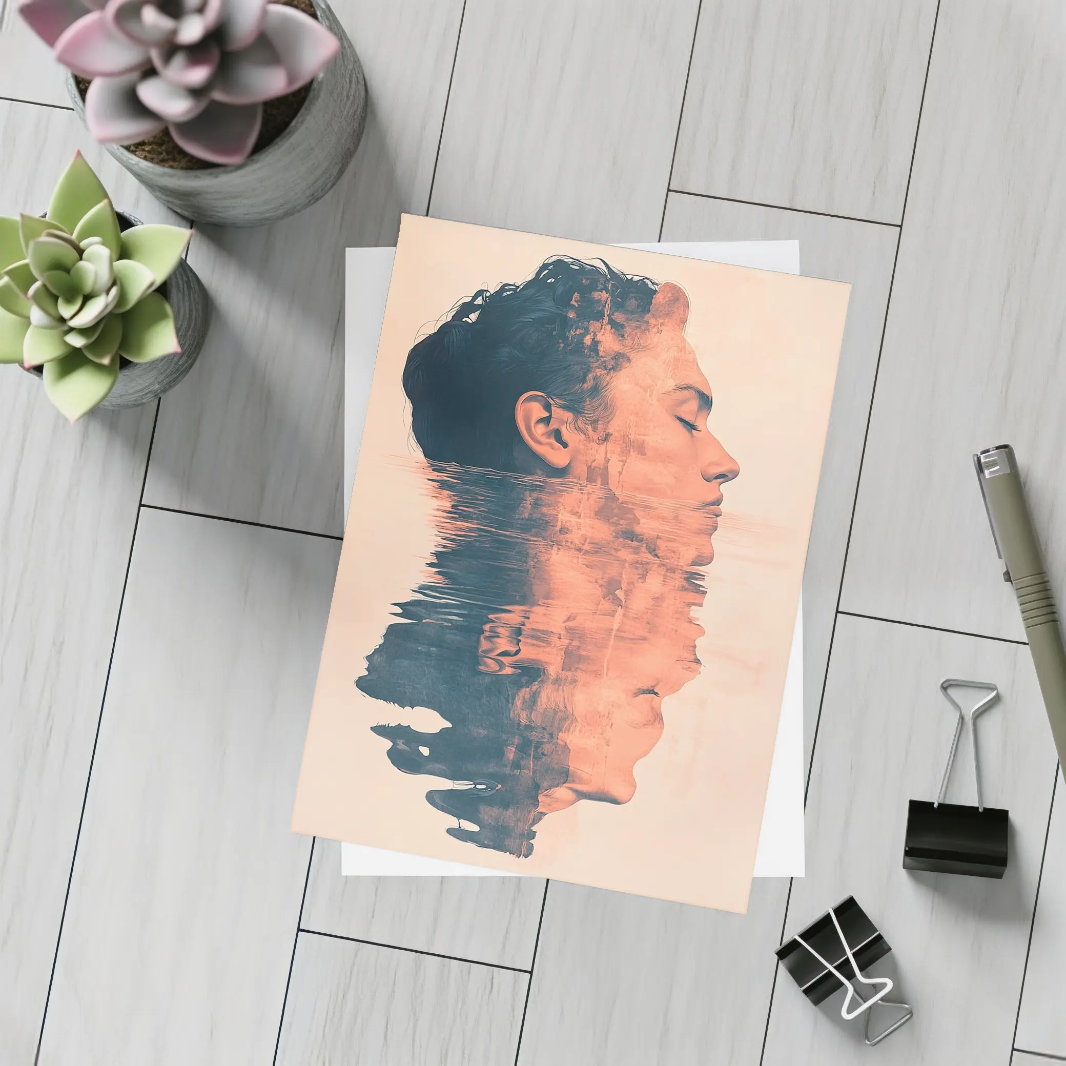 Double Exposure Man Portrait Water Reflection – Postcards