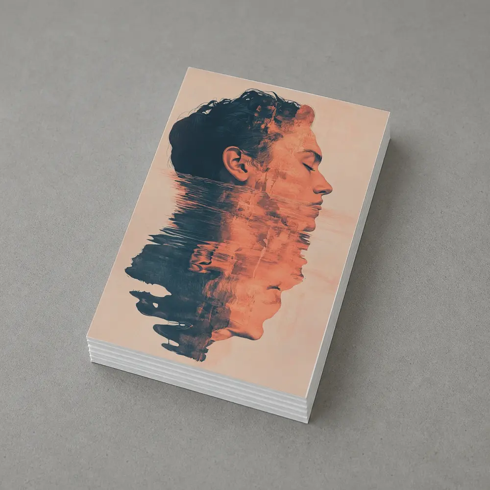Double Exposure Man Portrait Water Reflection – Postcards