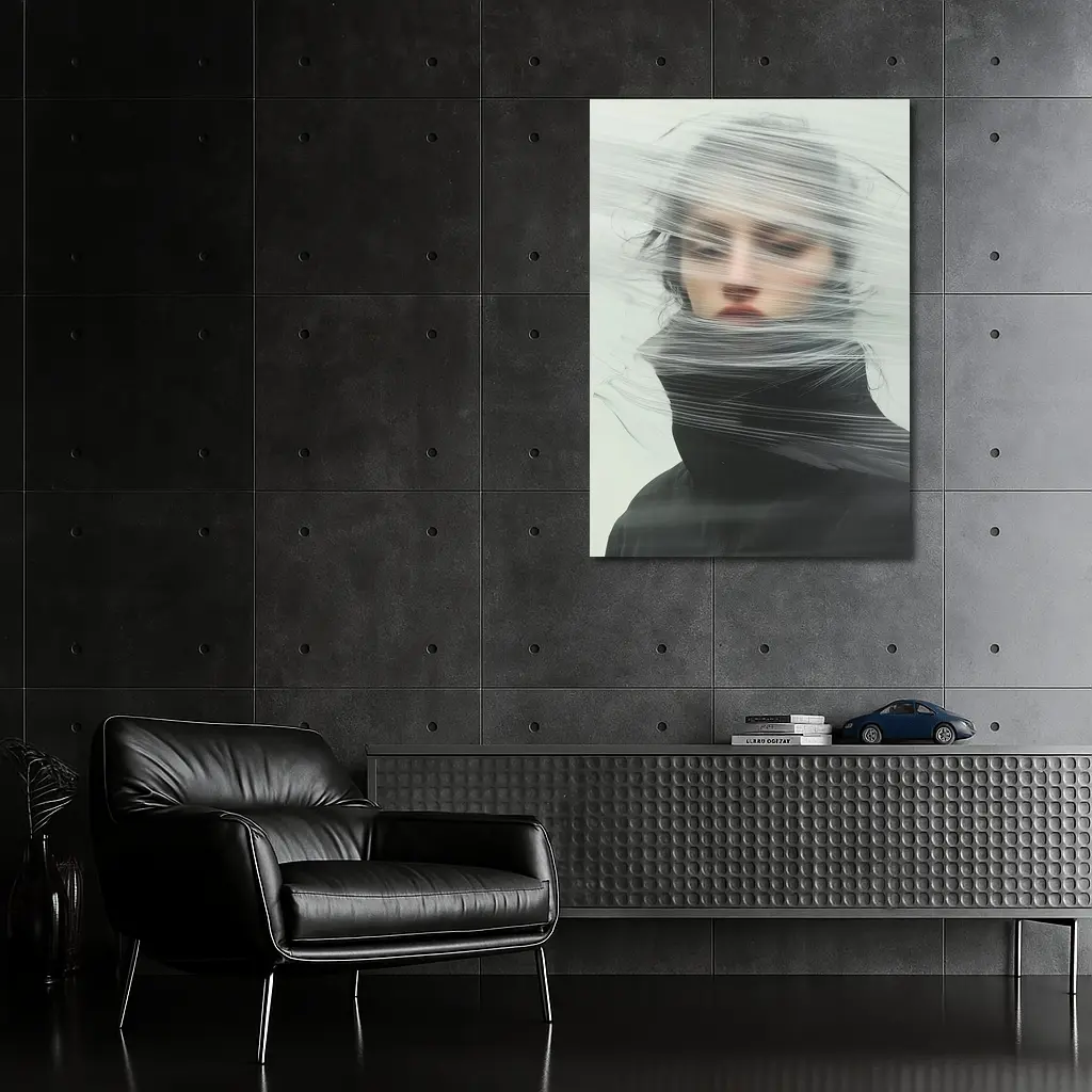 Woman Wrapped in Plastic Minimalist Portrait – Wall Art