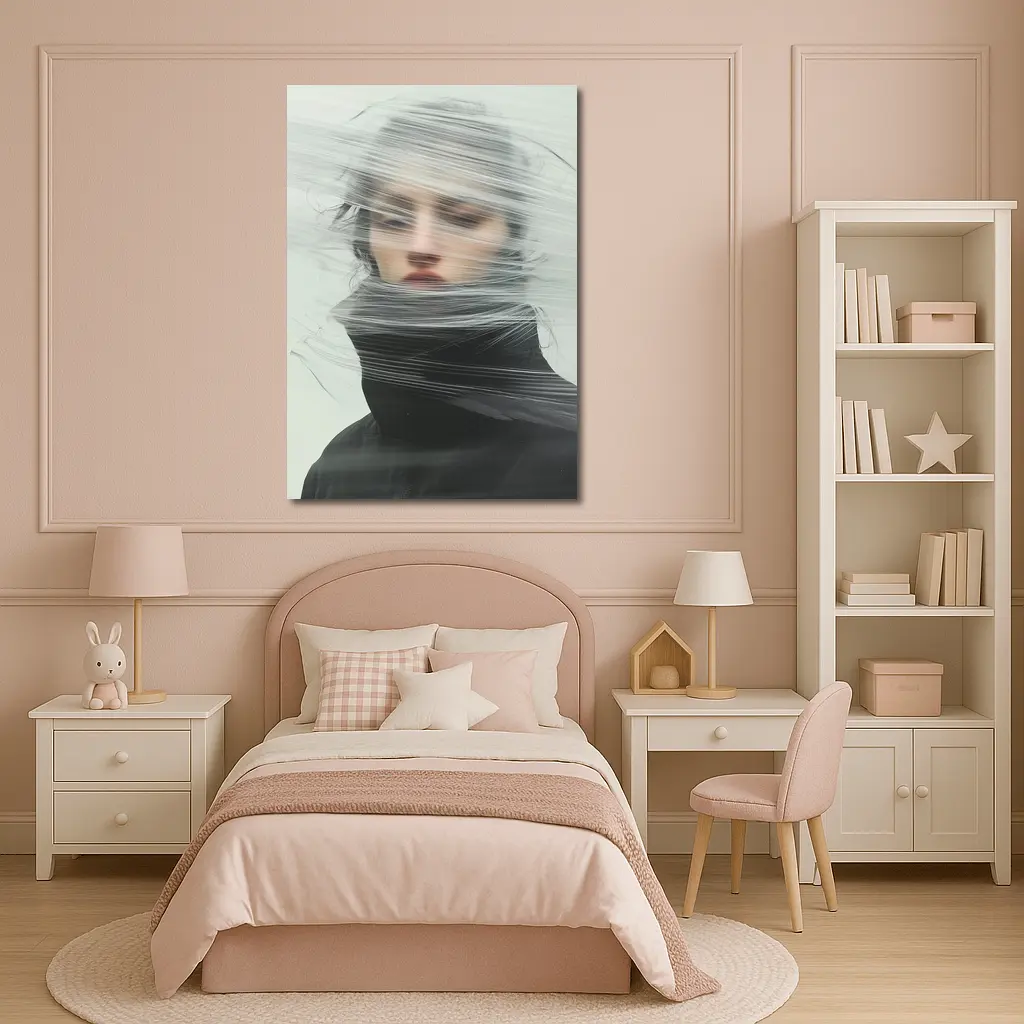 Woman Wrapped in Plastic Minimalist Portrait – Wall Art