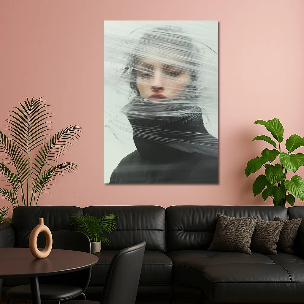 Woman Wrapped in Plastic Minimalist Portrait – Wall Art