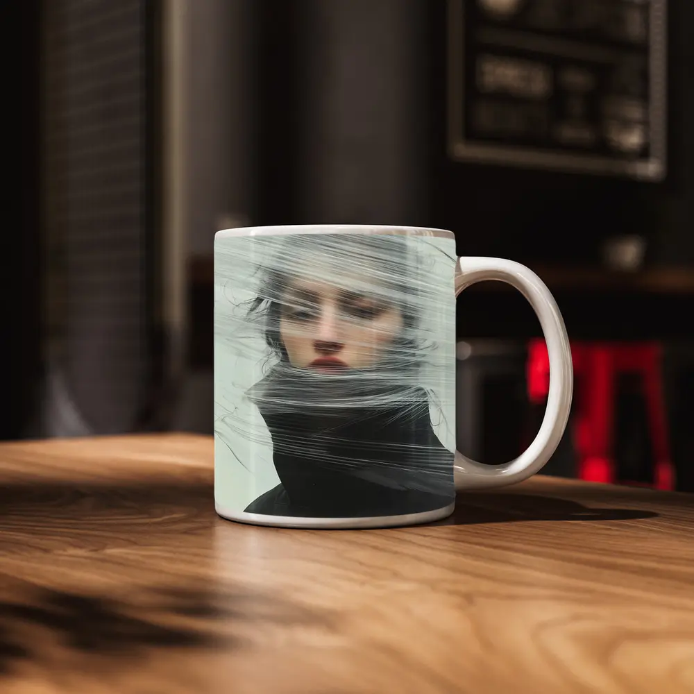Woman Wrapped in Plastic Minimalist Portrait – Mugs