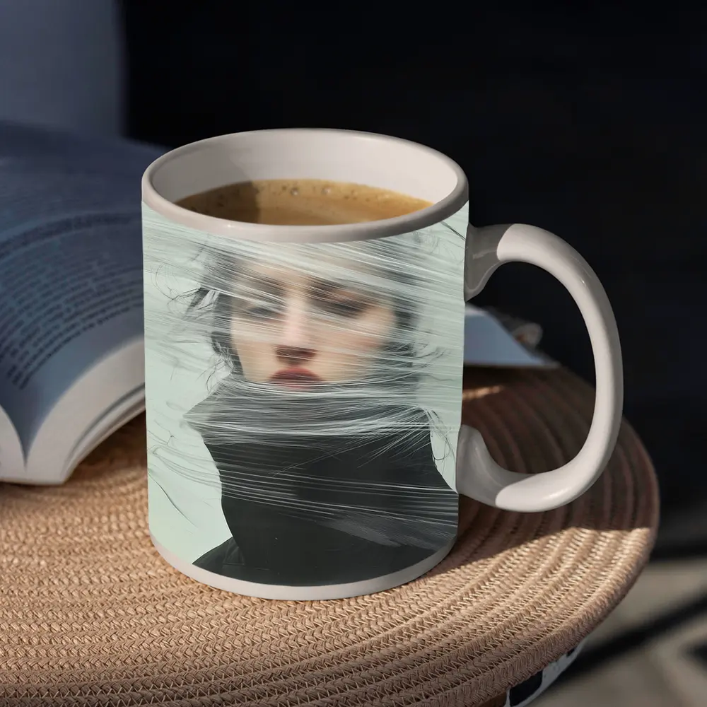 Woman Wrapped in Plastic Minimalist Portrait – Mugs