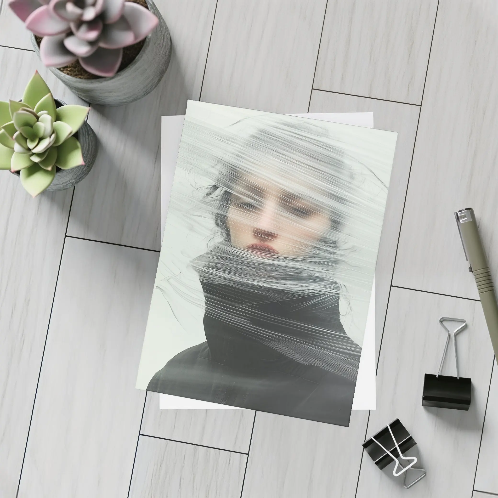 Woman Wrapped in Plastic Minimalist Portrait – Postcards