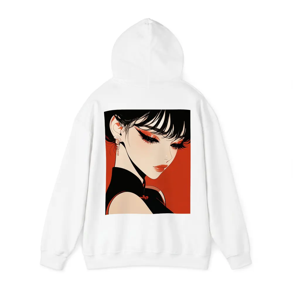 Anime Girl Red Background Bold Makeup – Hoodies