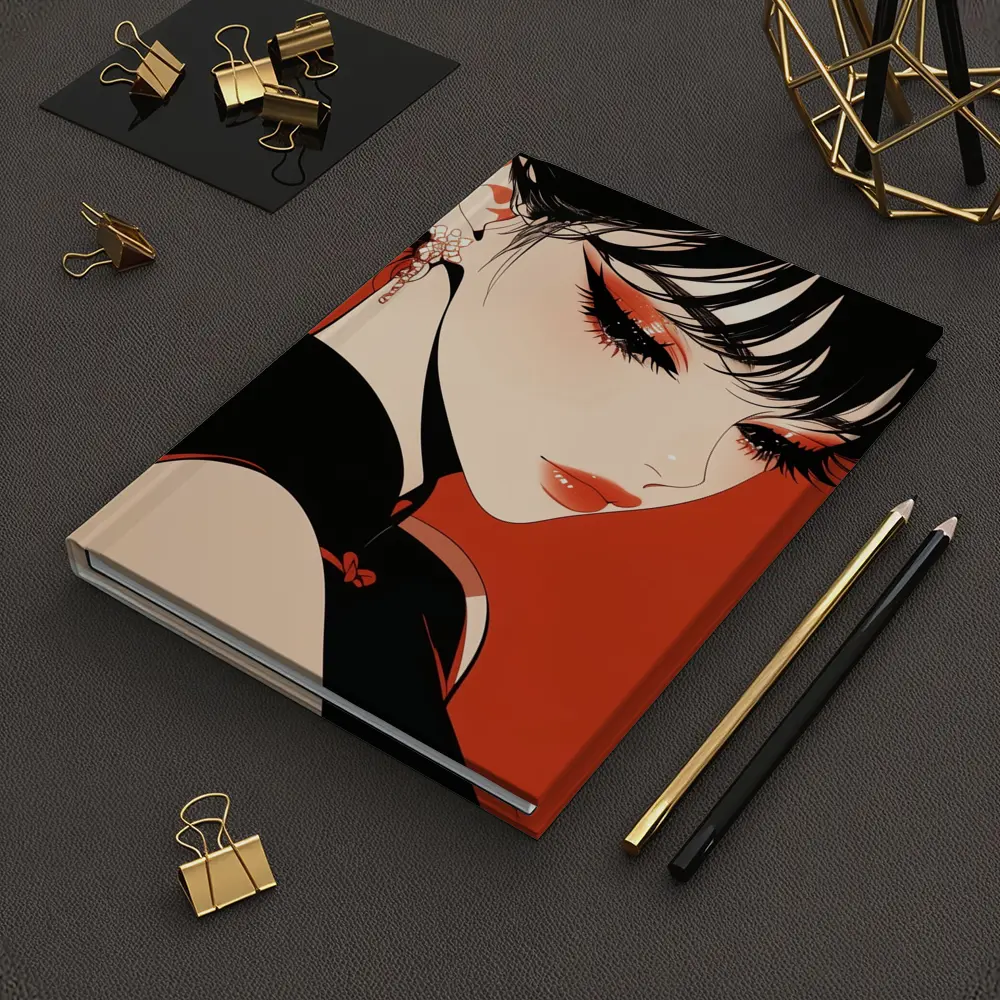 Anime Girl Red Background Bold Makeup – Notebooks