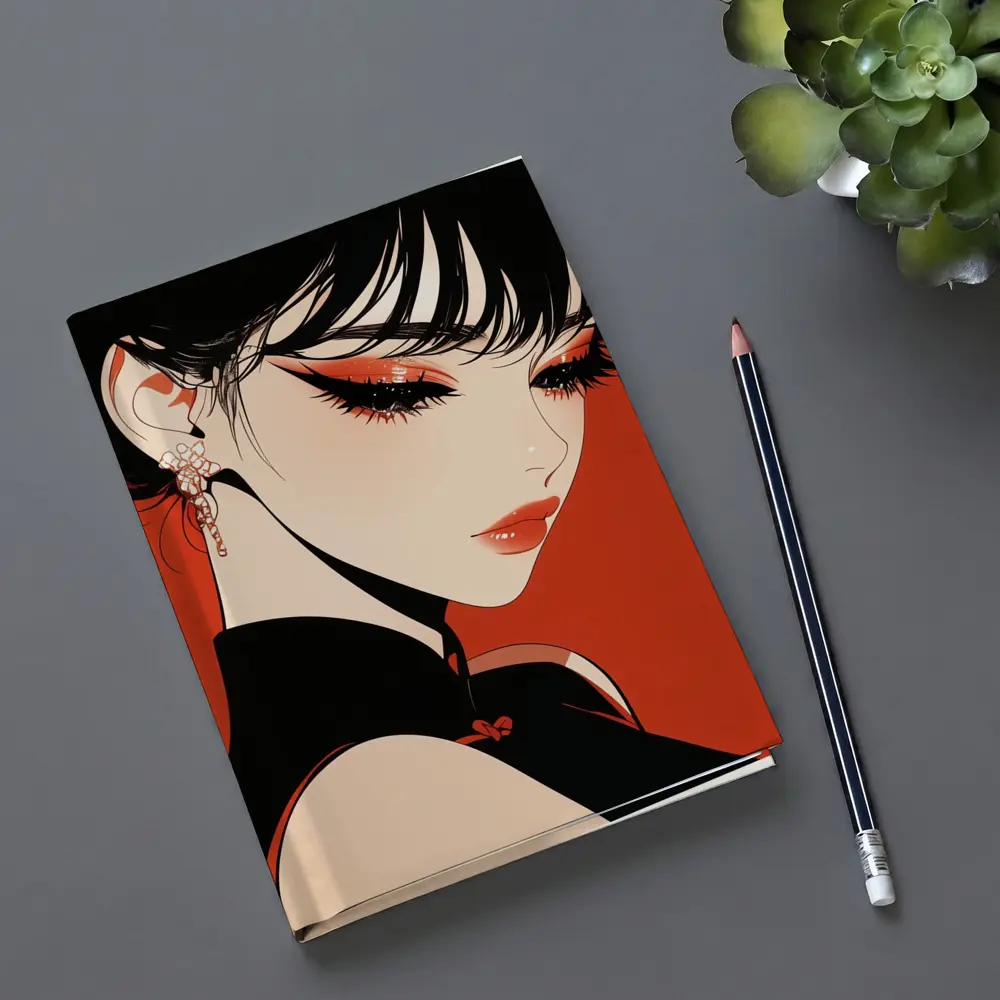Anime Girl Red Background Bold Makeup – Notebooks