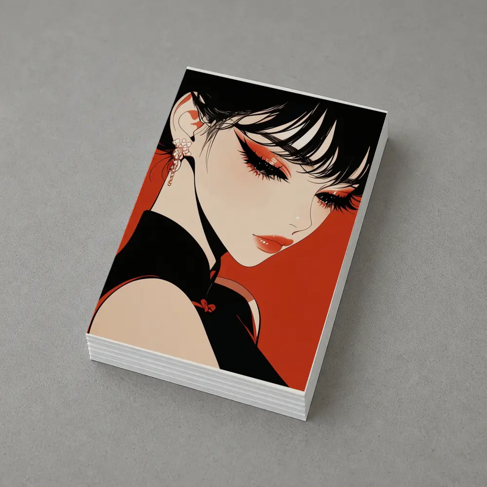 Anime Girl Red Background Bold Makeup – Postcards