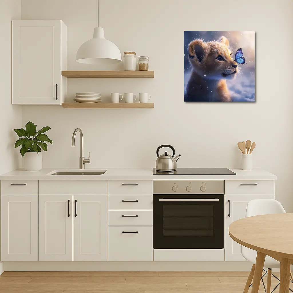 Lion Cub With Blue Butterfly In Snow – Wall Art