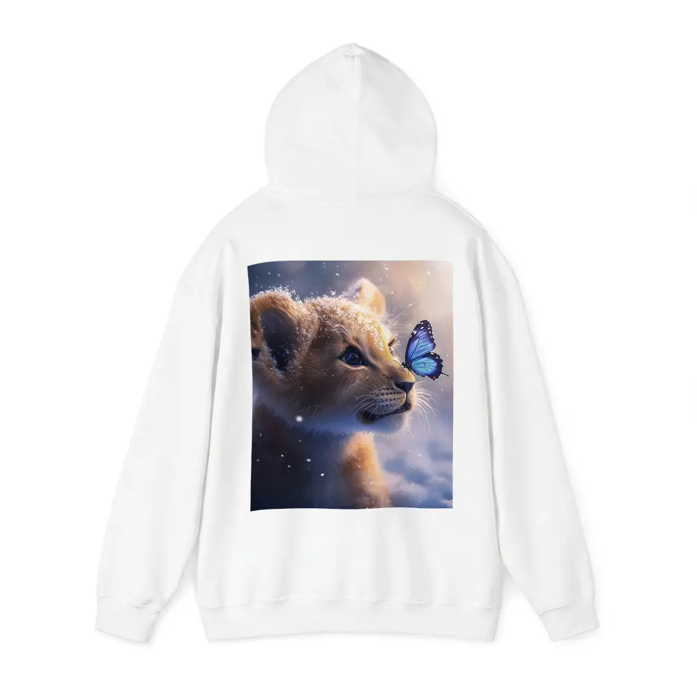 Lion Cub With Blue Butterfly In Snow – Hoodies