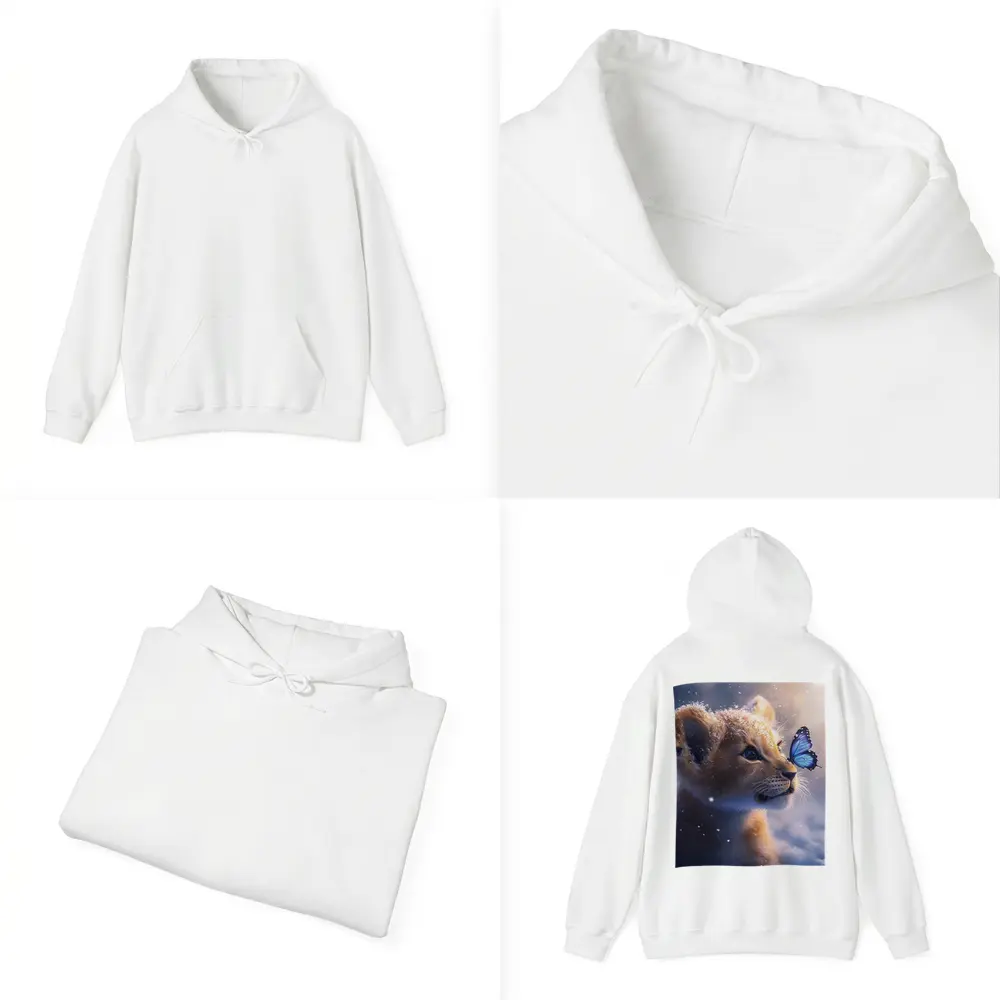 Lion Cub With Blue Butterfly In Snow – Hoodies