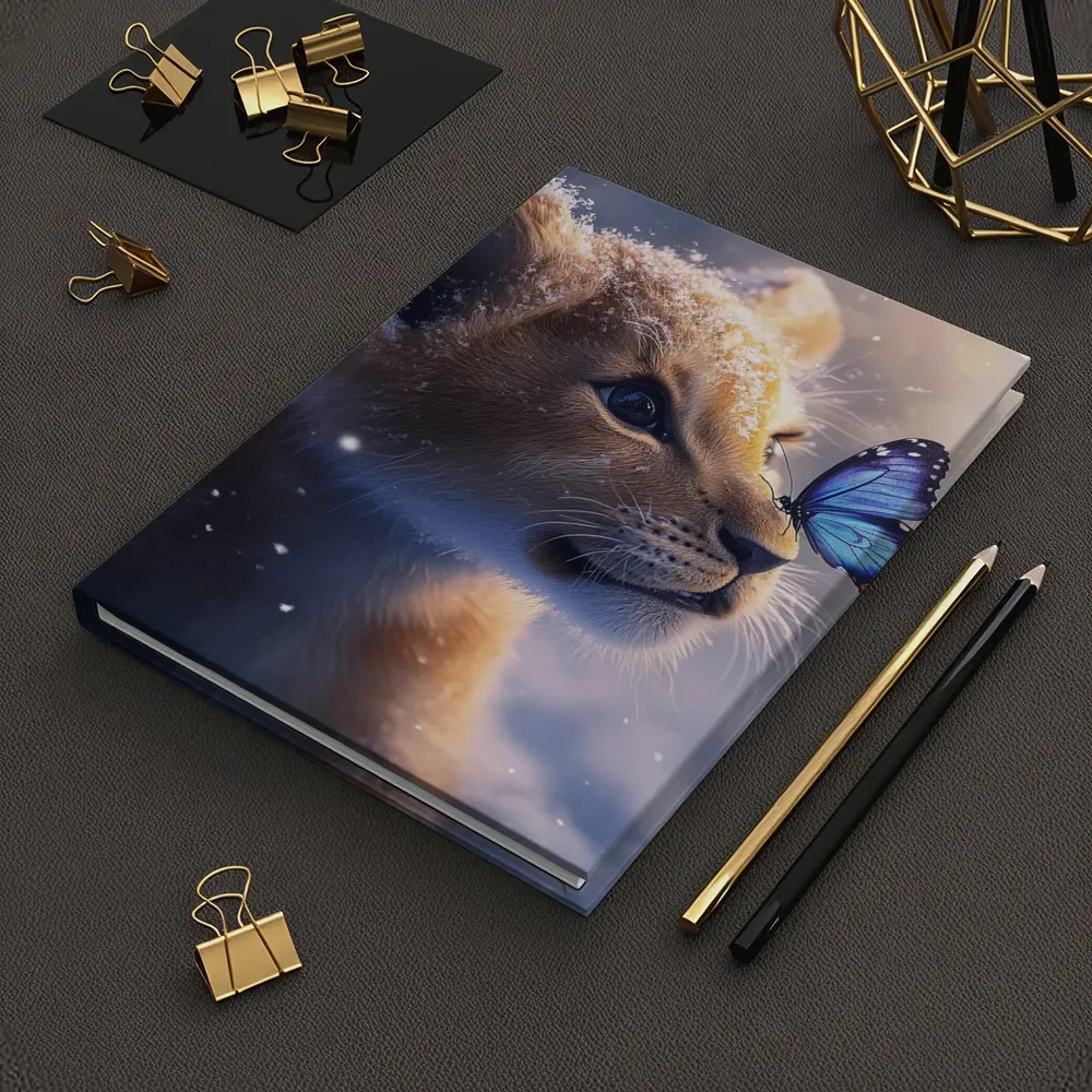 Lion Cub With Blue Butterfly In Snow – Notebooks