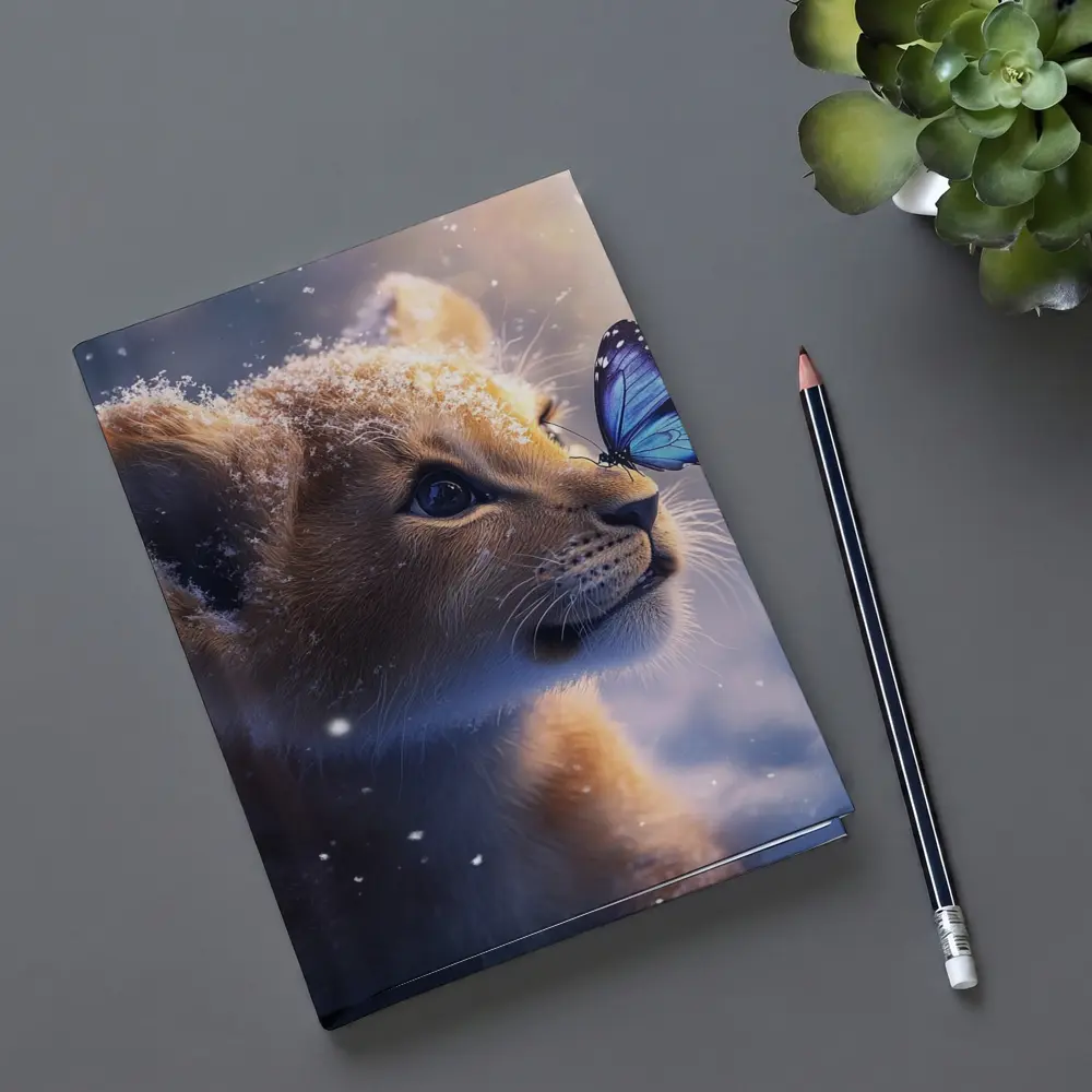 Lion Cub With Blue Butterfly In Snow – Notebooks
