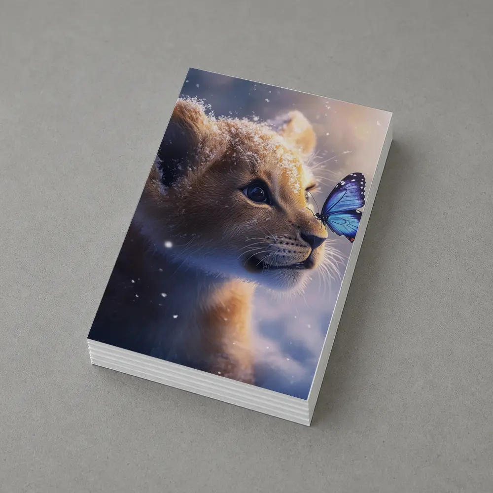 Lion Cub With Blue Butterfly In Snow – Postcards
