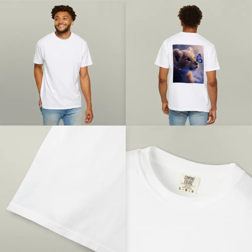 Lion Cub With Blue Butterfly In Snow – T-Shirts