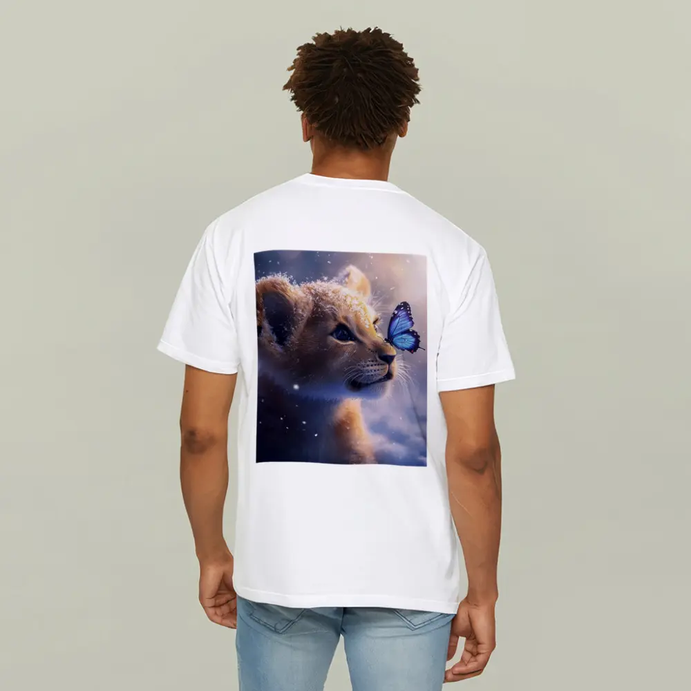 Lion Cub With Blue Butterfly In Snow – T-Shirts